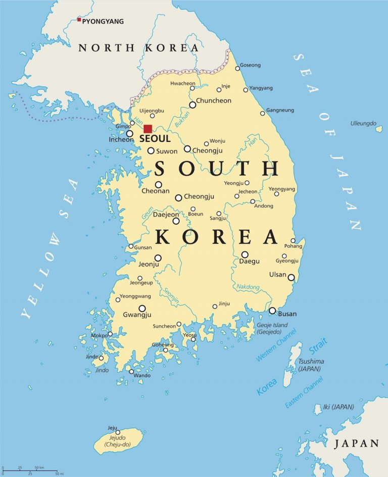 Carte de la Corée du Sud, villes principales Korea Roads Carte de la Corée du Sud, villes principales Korea Roads